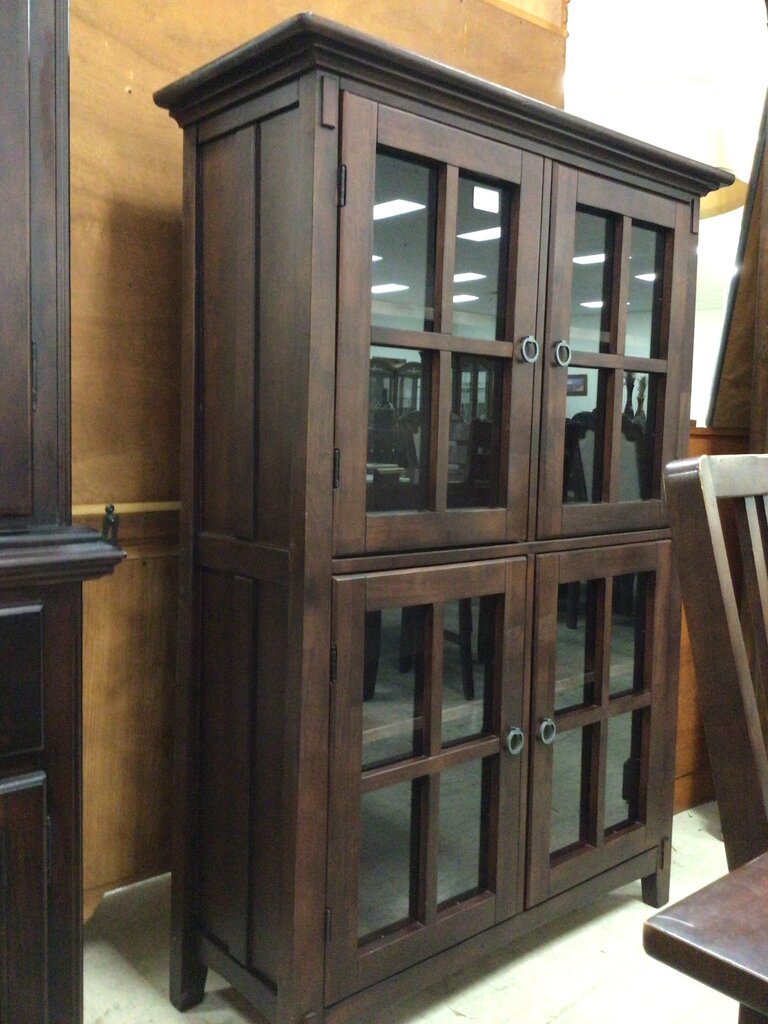 Hutch 4 Door Glass Dark Wood